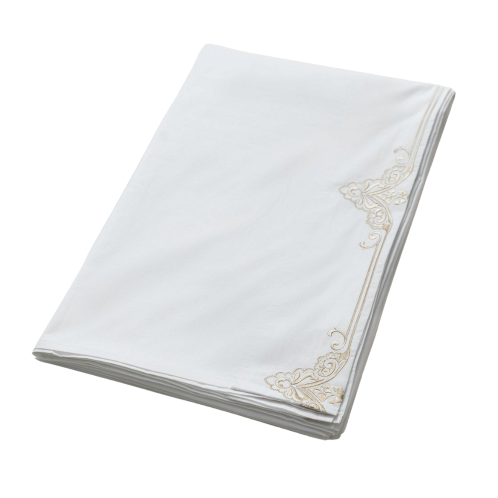 DRAP PLAT PERCALE DE COTON BRODEE 