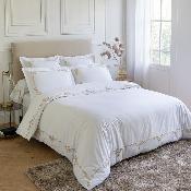 HOUSSE DE COUETTE UNIE PERCALE DE COTON BRODEE